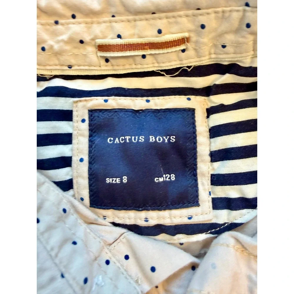 Cactus Boys Polka Dot Short Sleeve Button Down Shirt Cream Navy Blue Size 8